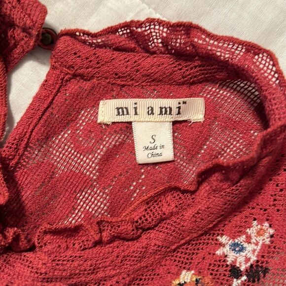 Francesca’s S mi ami Burgundy Sleeveless Lace Embroidered Tiered Prairie Dress - Picture 12 of 14